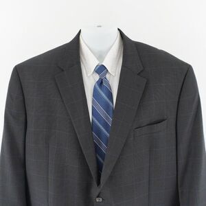 Lauren Ralph Lauren Gray Nailshead Blue Windowpane Wool 2 Button Blazer 48R Port